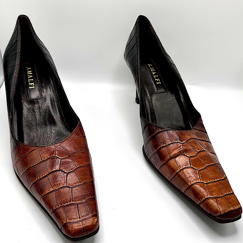 Amalfi Brown Crocodile Pattern Heels size 7.5 - Picture 11 of 16